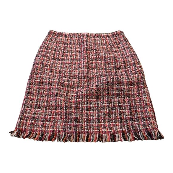 Talbots Plaid Tweed Boulce Fringe Pink Wool Blend Pencil Skirt Size 4 - Picture 3 of 11